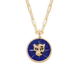 Effy 14K gold necklace featuring a panther design pendant with Lapis Lazuli.
